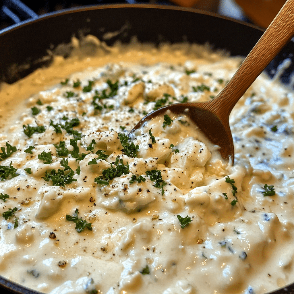 The Ultimate Guide to Gorgonzola Sauce: Recipes, Pairings, and Tips 5 Creamy gorgonzola sauce with herbs and pepper, stirred in a pan with a wooden spoon