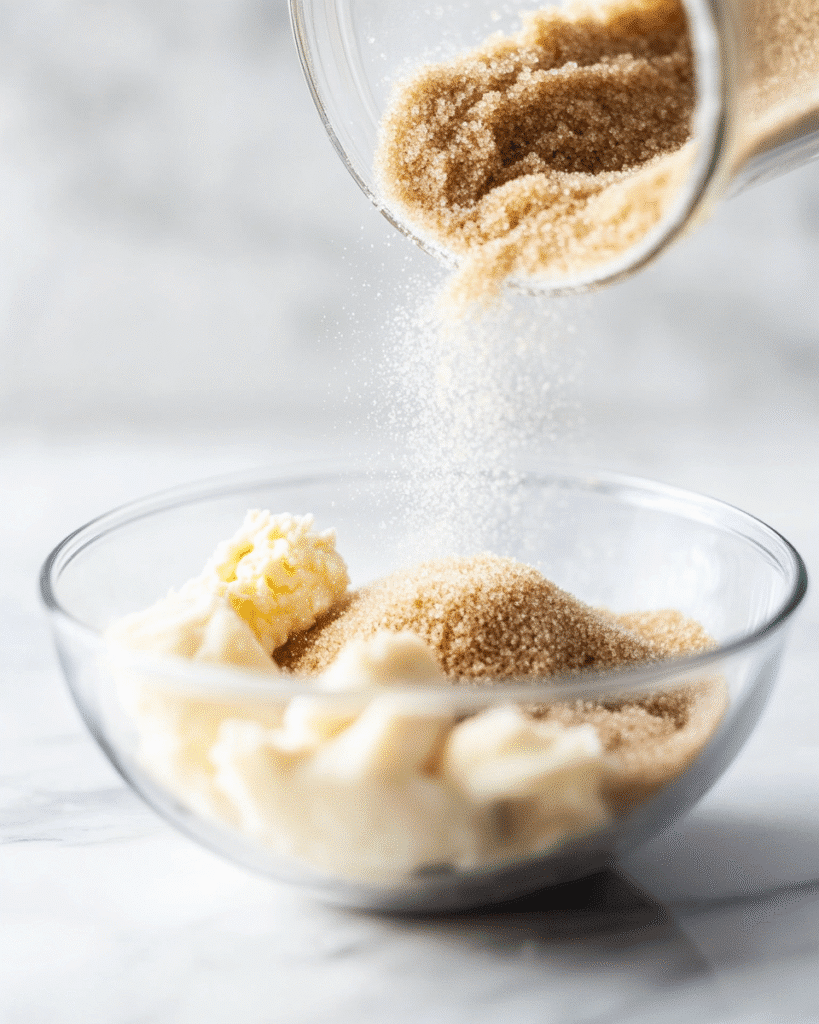 Gluten Free Banana Nut Bread Muffins: A Complete Guide 10 Brown sugar being poured into a glass bowl with mashed bananas and softened butter, key ingredients for gluten free banana nut bread muffins