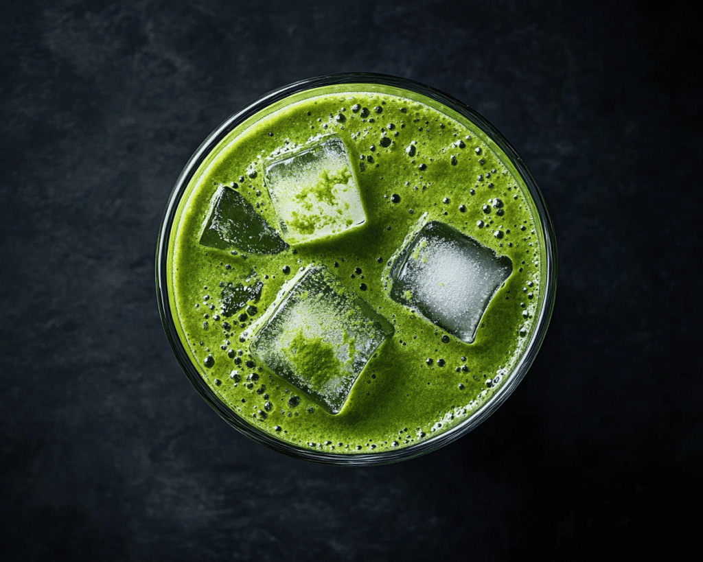 Best Matcha Drink Recipes: From Classic Lattes to Creative Twists 3 Close-up of hot water being poured into a glass bowl filled with vibrant green matcha powder on a dark surface